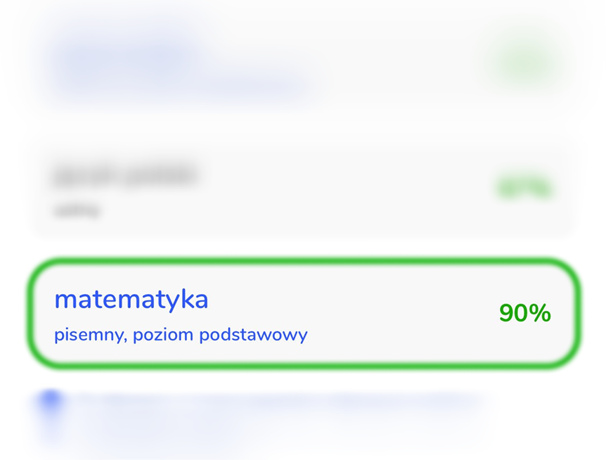Wynik matury z matematyki – poziom podstawowy, egzamin pisemny, 90%.